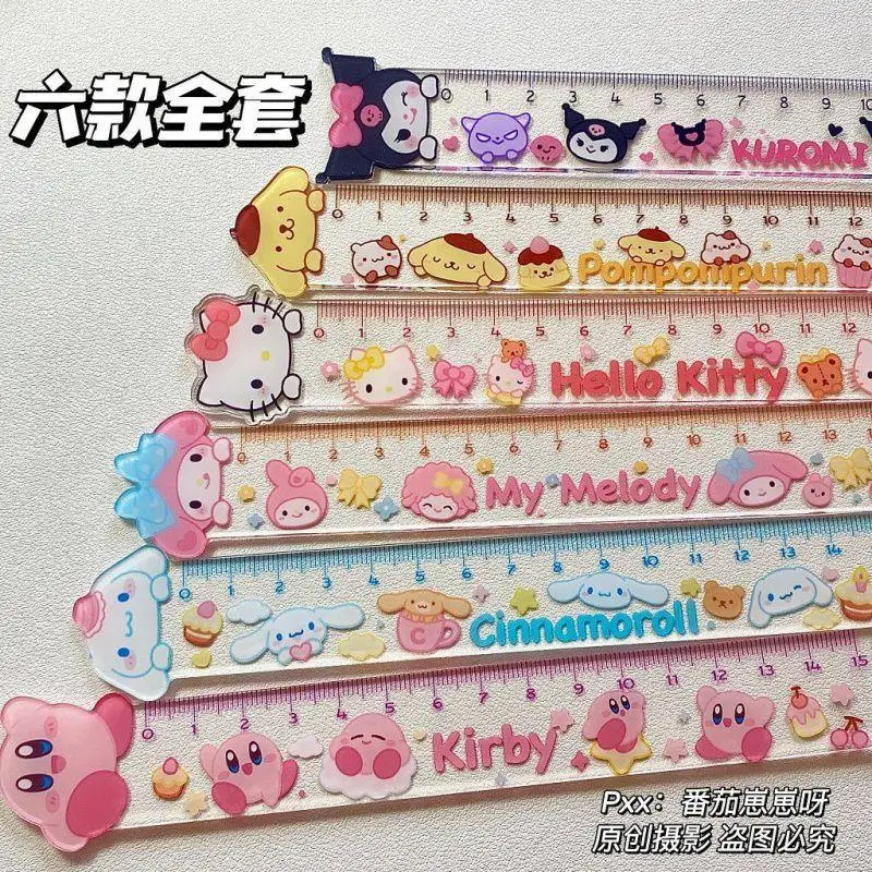 

Милая линейка Sanrios милый Hellokittys Kuromi My Melody Cinnamoroll мультяшный Измерительный Инструмент Линейка Канцелярские принадлежности для детей подарок