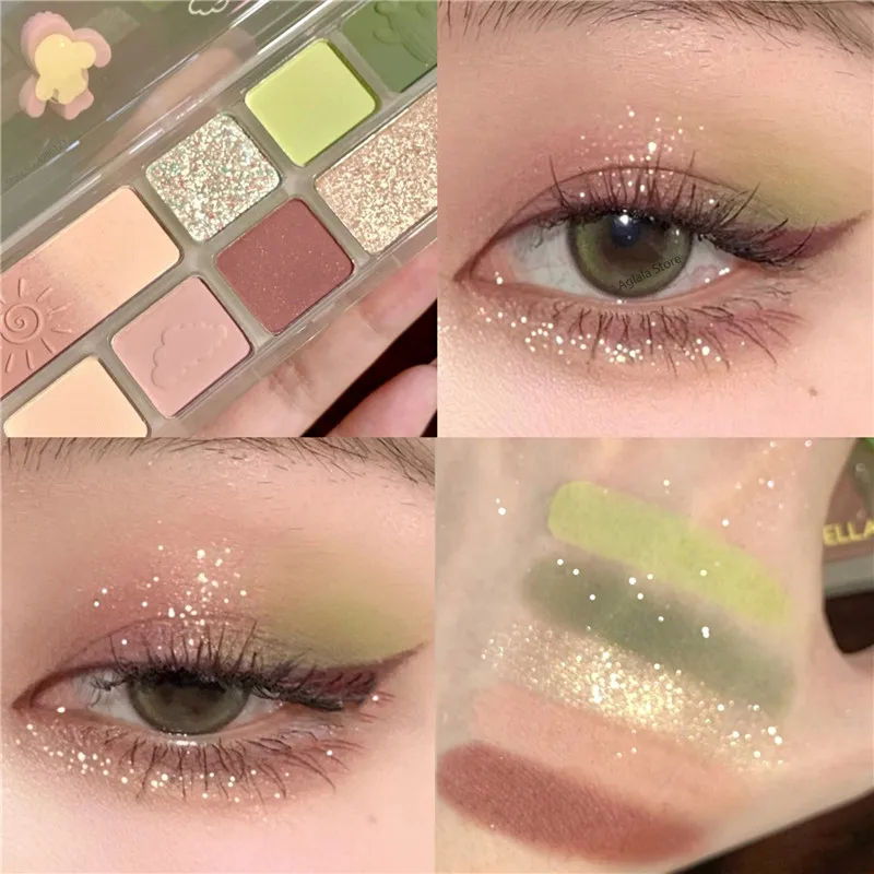 

8 Color Eyeshadow Palette Brown Green Glitter Pearlescent Matte Eye Shadow Blush Makeup Waterproof Lasting Eye Pigments Cosmetic