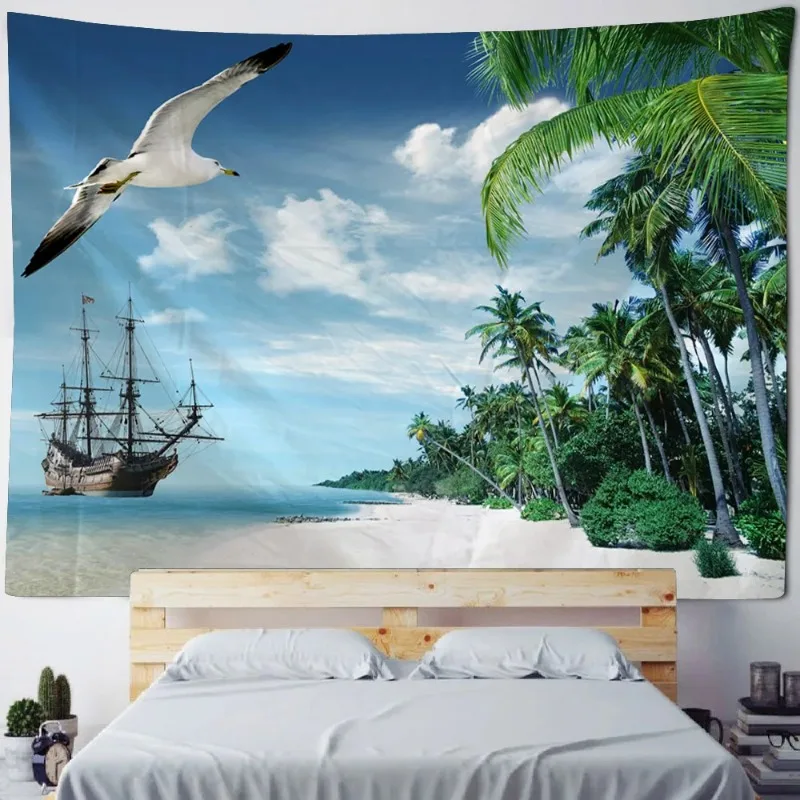 Гобелен с пиратским кораблем настенный вид морем украшение для дома хиппи на
