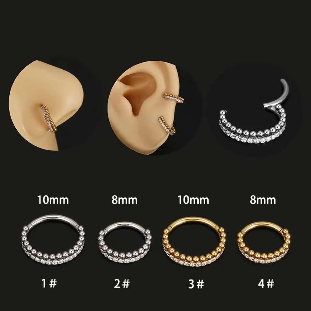 

F136 Titanium Piercing Nose Rings Hinged Clicker Zircon Ear Clips Tragus Cartilage Earrings Helix Conch Body Jewelry For Women