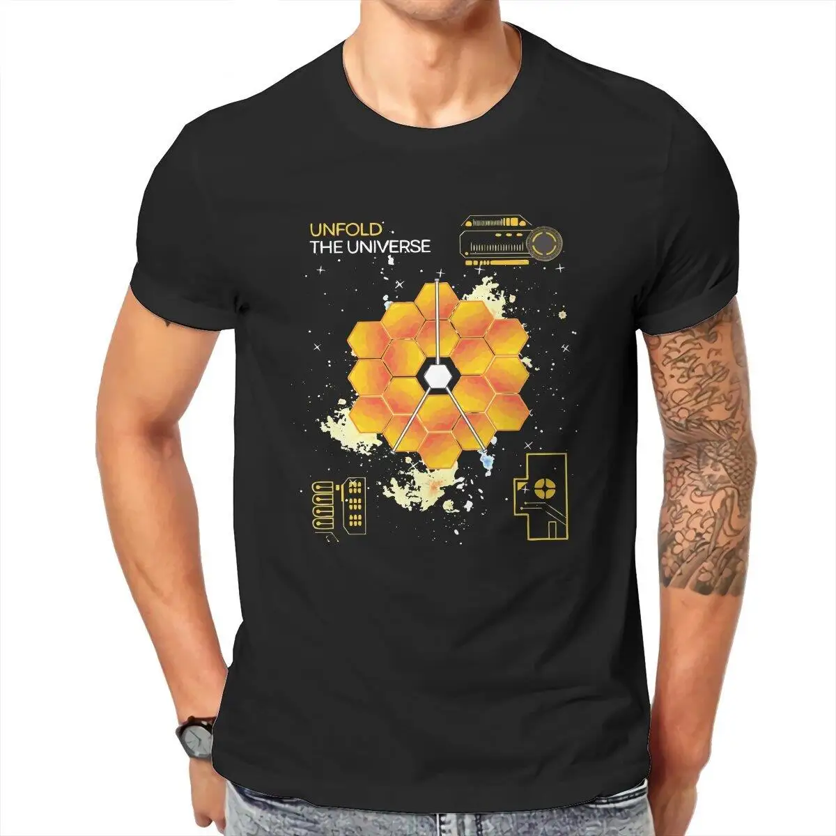 Men's James Webb Space Telescope Art  T Shirts  Cotton Tops Unique Short Sleeve Round Neck Tees Graphic Printed T-Shirt