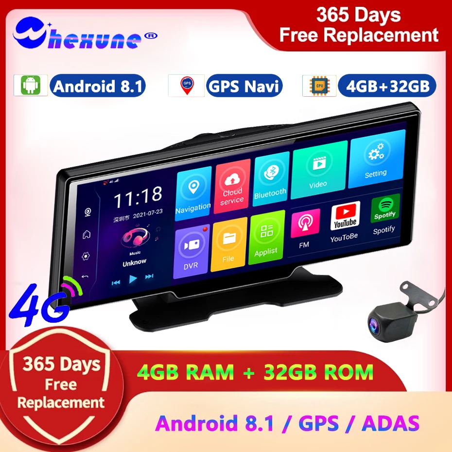 

Видеорегистратор WHEXUNE Videcam, Автомобильная камера для приборной панели на Android, с 4G, видеорегистратором 10 дюймов, Wi-Fi, GPS Навигатором, с креплен...