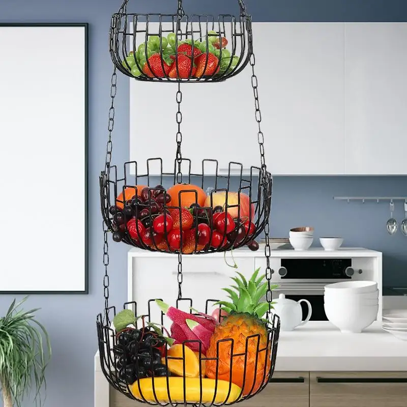 

Hangings Fruit 3 Tier Wire Hanging Fruit Heavy Duty Metal Wire Baskets Detachable Tiered Fruit Holder Vegetable Storage Basket