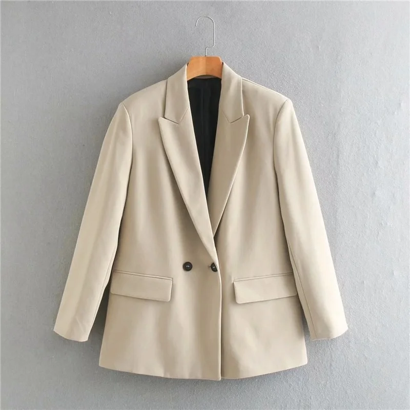 Solid Colors Double Breasted Commute Office Blazer New Autumn Winter All-Match Coats 2 Colors Simple Casual Blazer 2023 Women