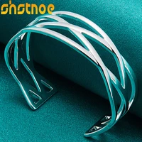 925 sterling silver interwoven adjustable open bangle bracelet for man women engagement wedding charm fashion party jewelry