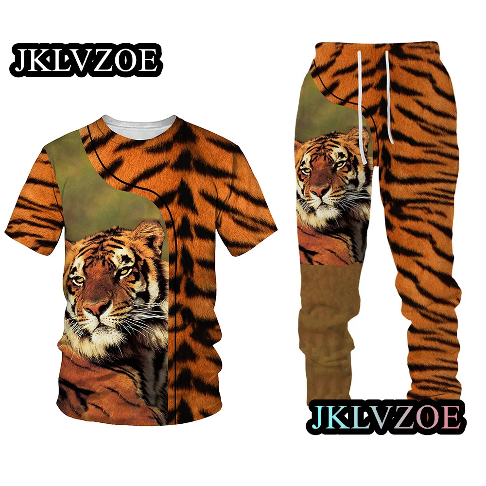 Men's Tshirt Suit Tracksuit 3D Printed Sportswear Short Sleeve T-shirt Vintage Long Pants Streetwear 2 Piece Set Male Clothes