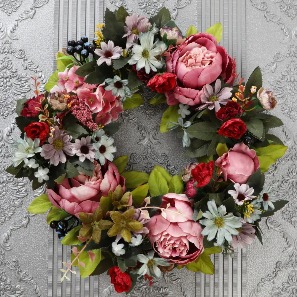 

Valentines Day Wreath Peony Rose Rattan Garland Decorative Green Artificial Flower Garland Banner Decoration For Front Door