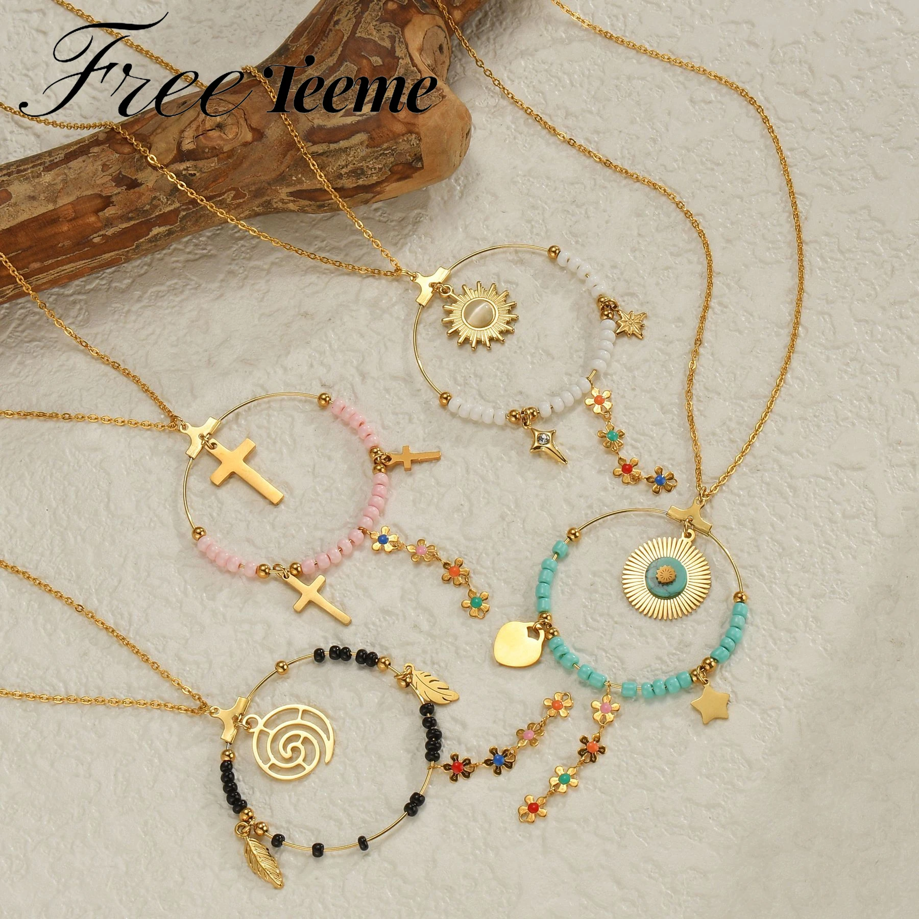 Модное геометрическое ожерелье Freeteeme с несколькими подвесками для женщин