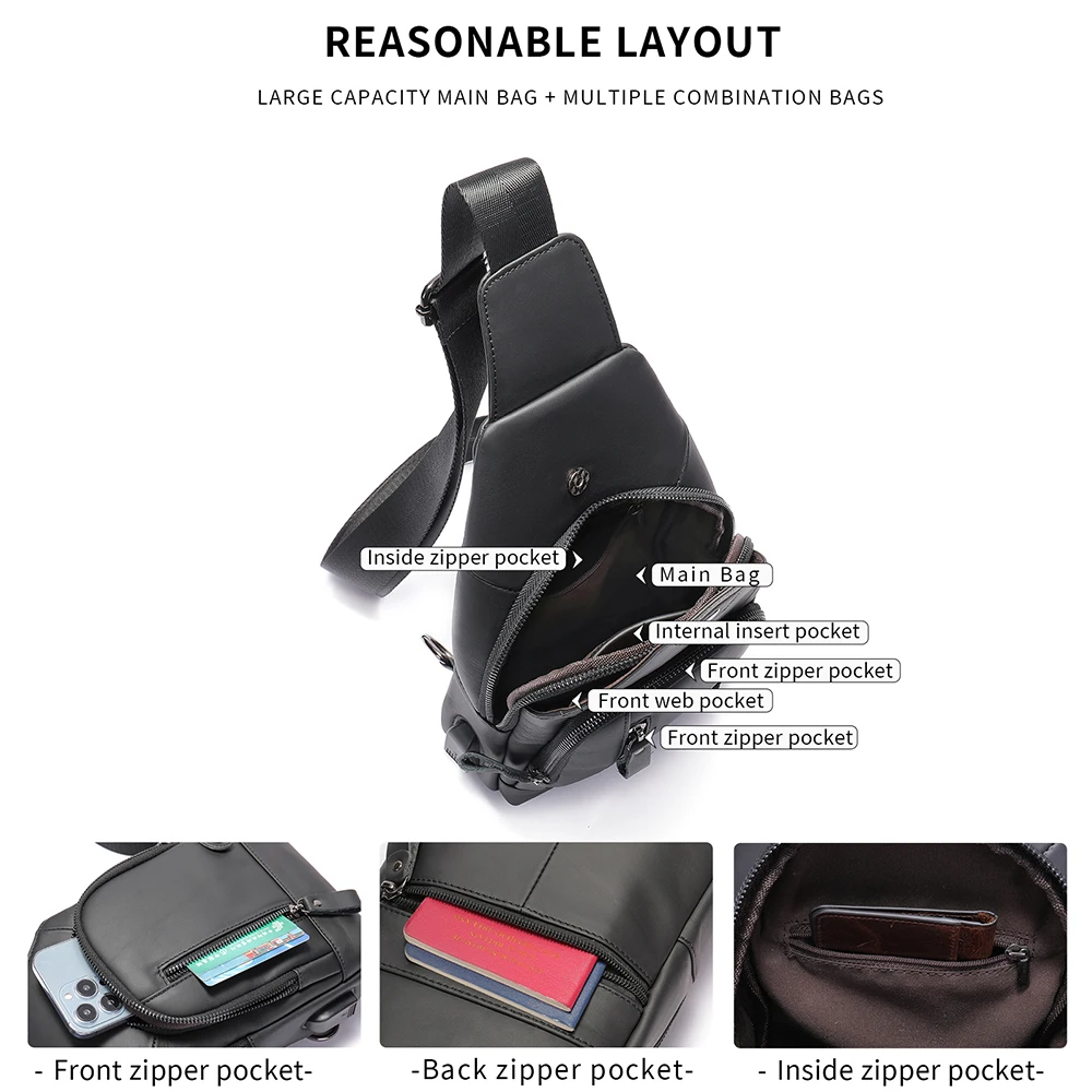 NIUCUNZH Small Travel Chest Bags USB Charging Anti-theft Side Sling Bags Cowhide Sports Cross Shoulder For Phone Man Belt Bag