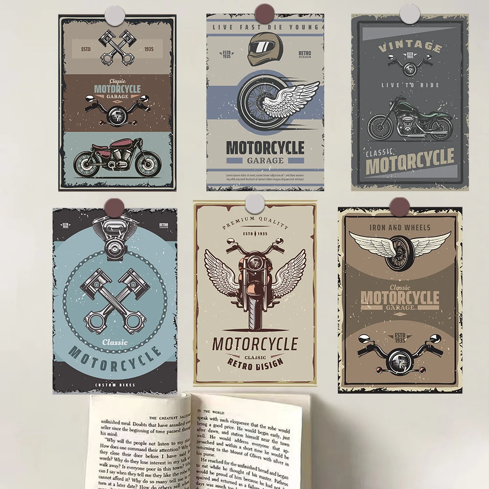 

10pcs Retro Motorcycle Posters Wall Stickers Vintage for Art Bar Door Wallpaper Refrigerator Room Home Decor Waterproof Decals