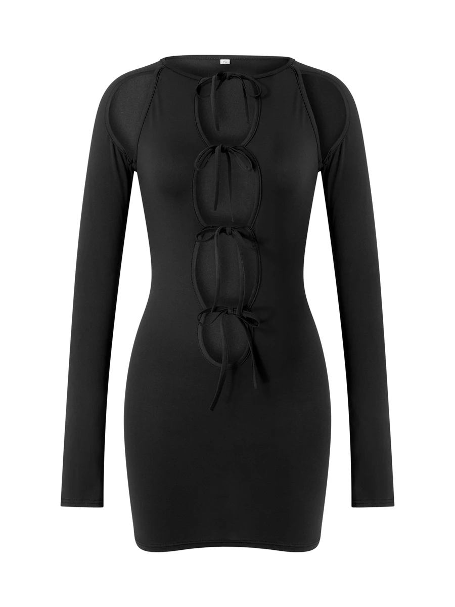 

Женское облегающее однотонное платье-мини с длинным рукавом и поясом спереди