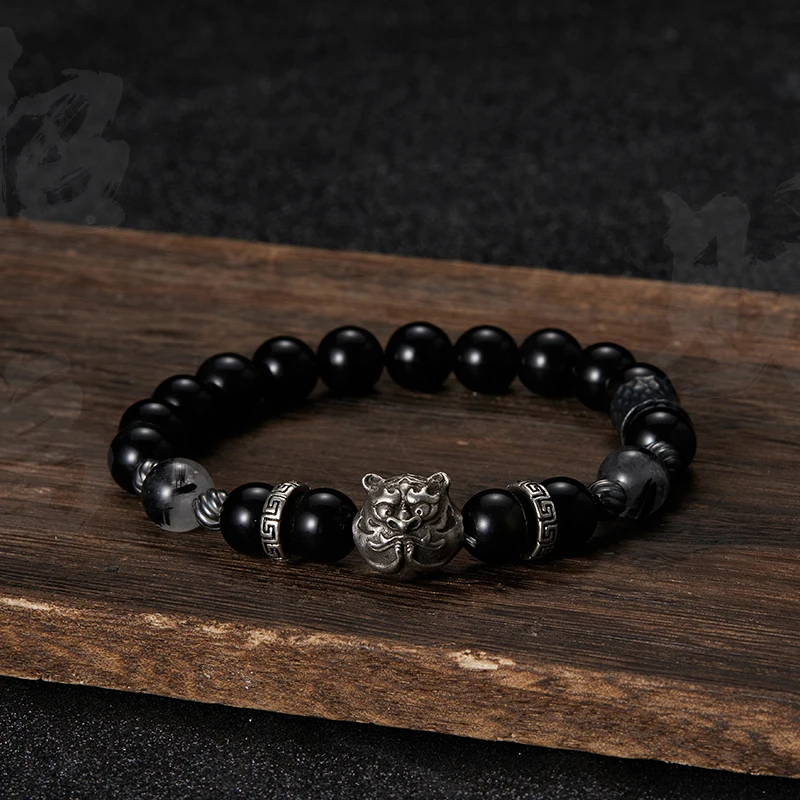 

DSOriginal Design Tiger Bracelet Men's and Women's Personality Versatile Hand-woven Obsidian Beaded Hand Jewelry Man
