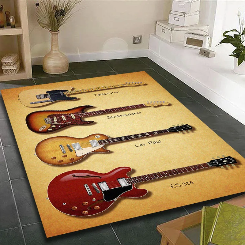 Music Is The Voice Of The Soul Guitar Printed Carpet for Living Room Rugs Camping Picnic Mats Anti-Slip E-sports Rug Yoga Mat