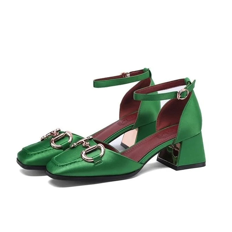

Green Women Sandals Mid-heel Pumps for Women Shoes Sexy High Heels Shoes Fashion Chunky Heel Comfortable Women Heels 2022 New