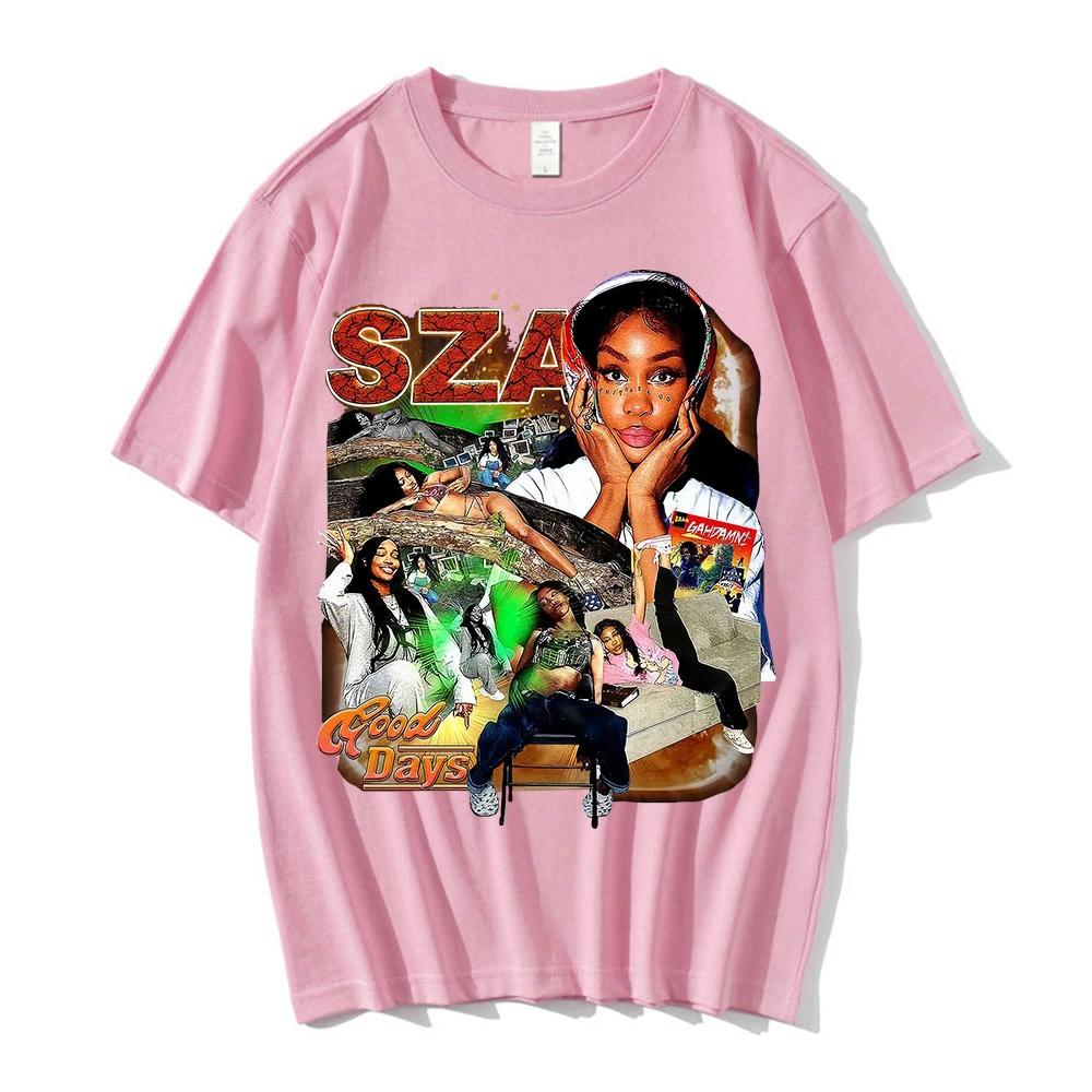 

Cotton SZA Mens T-Shirts Good Days Graphics Shirt Hip Hop Rapper 90s Vintage Tees Womens Summer Clothing Oversized Streetwears