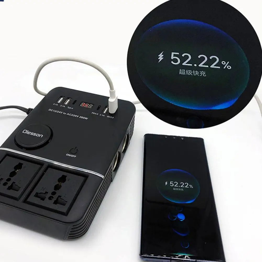 

Car Smart Inverter 12v 24v To 220v Inverter 200w High-power Multi-functional Power Adapter Home Socket Converter