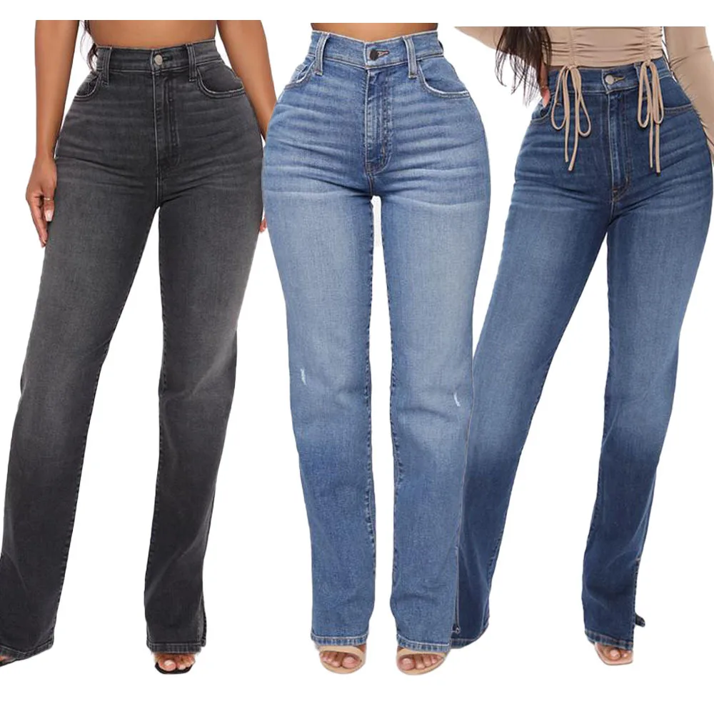 Spring 2023 New Women's Casual Trousers, Fashionable High-waisted Open-front Straight Jeans