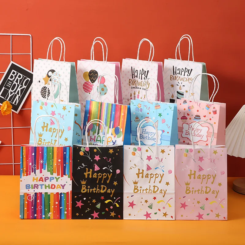 

5pcs Happy Birthday Paper Bag with Handle Candy Cookie Gift Cloth Surprise Bag for Friend Children Kids