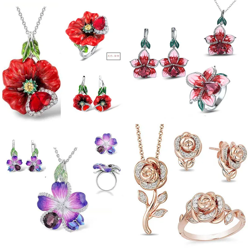 

New 3 Pieces/Set Hearts and Arrows Earrings Necklace Rings European Style Ladies Engagement Shiny Fashion High Quality Jewelry