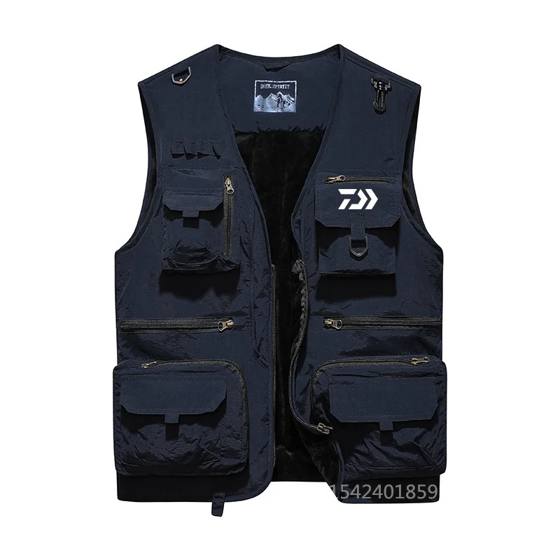 

Autumn Men's Outdoor Sports Fishing Vest Casual Loose Climbing Camping Multi-Pockets Photographer Fleece Thick Fishing Vests