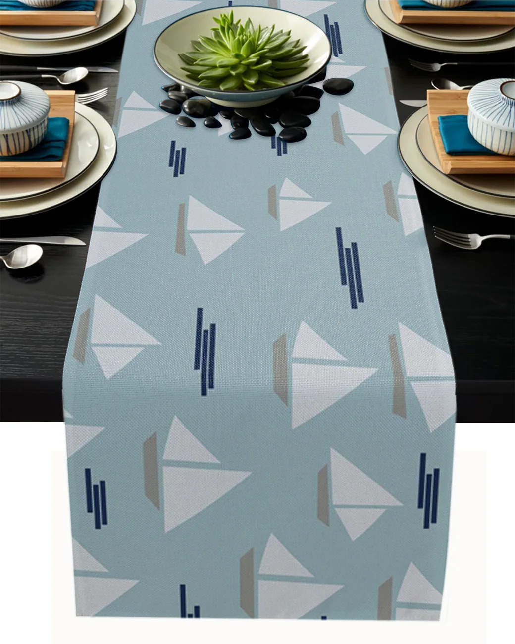 

Sailboat The Sea Cyan Tablecloth Table Runner Decoration Home Decor Dinner Table Decoration Table Decor