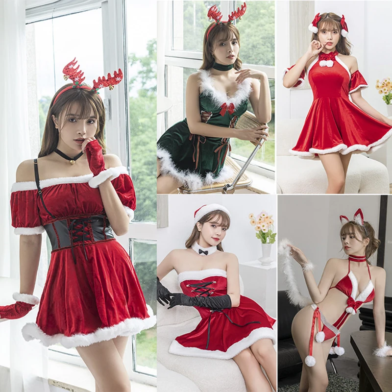 

Рождественское платье Санта Клауса для женщин, костюм, косплей, шляпа, юбка, перчатки, кролик, девочка, смешная одежда, Хэллоуин, маскарадная ...
