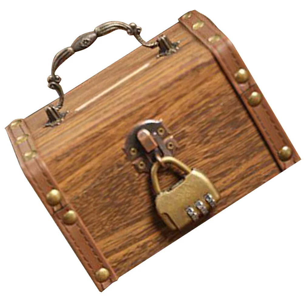 

Storage Box Jewelry Organizer Wood Lock Coin Bank Case Retro Container Metal Treasure Pupils Boys Piggy