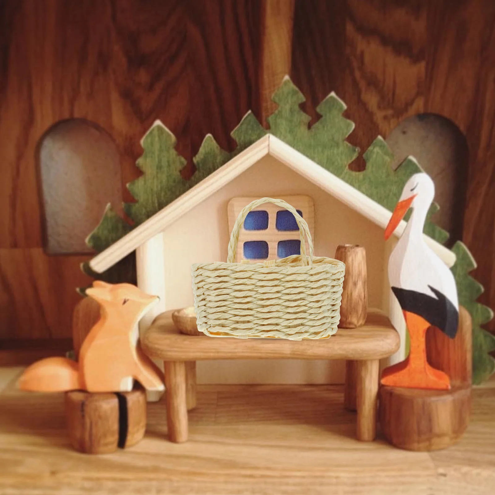 

Dollhosue Flower Basket Miniature Woven Baskets Tabletop Miniatures Desktop Furniture