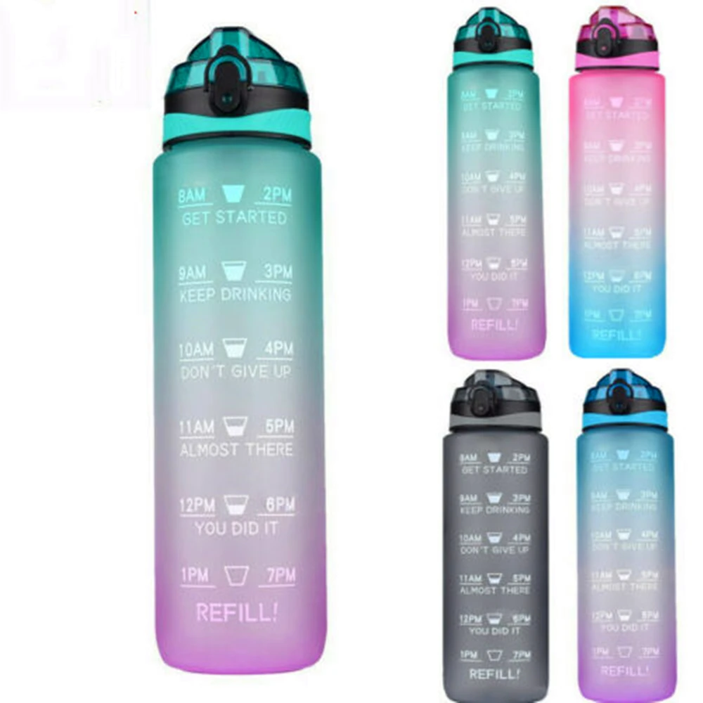 

1L Sports Water Bottle Motivational Drink Flask With Time Markings BPA Free Sports Gym Outdoor Leak Proof Seal Kids Water Bottle