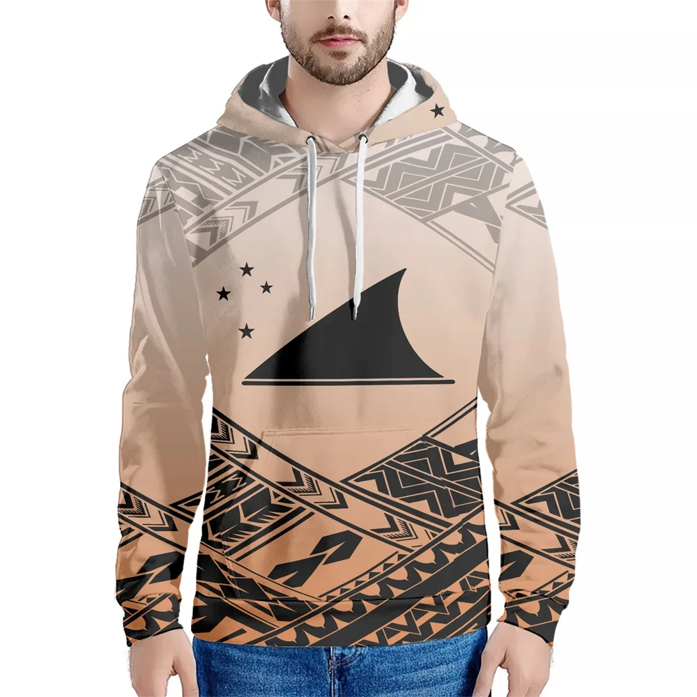 Street Hooded Tops Casual Male Fashion Top Polynesian Tribal Tokelau Islands Blue Country Logo Print Island Pullovers Hoodie images - 6