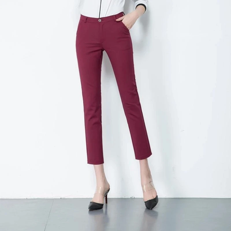 Casual Solid Color Office Pencil Pants Women Spring Fashion Oversized 4XL Ankle-Length Trousers Casual Stretch Classic Pants