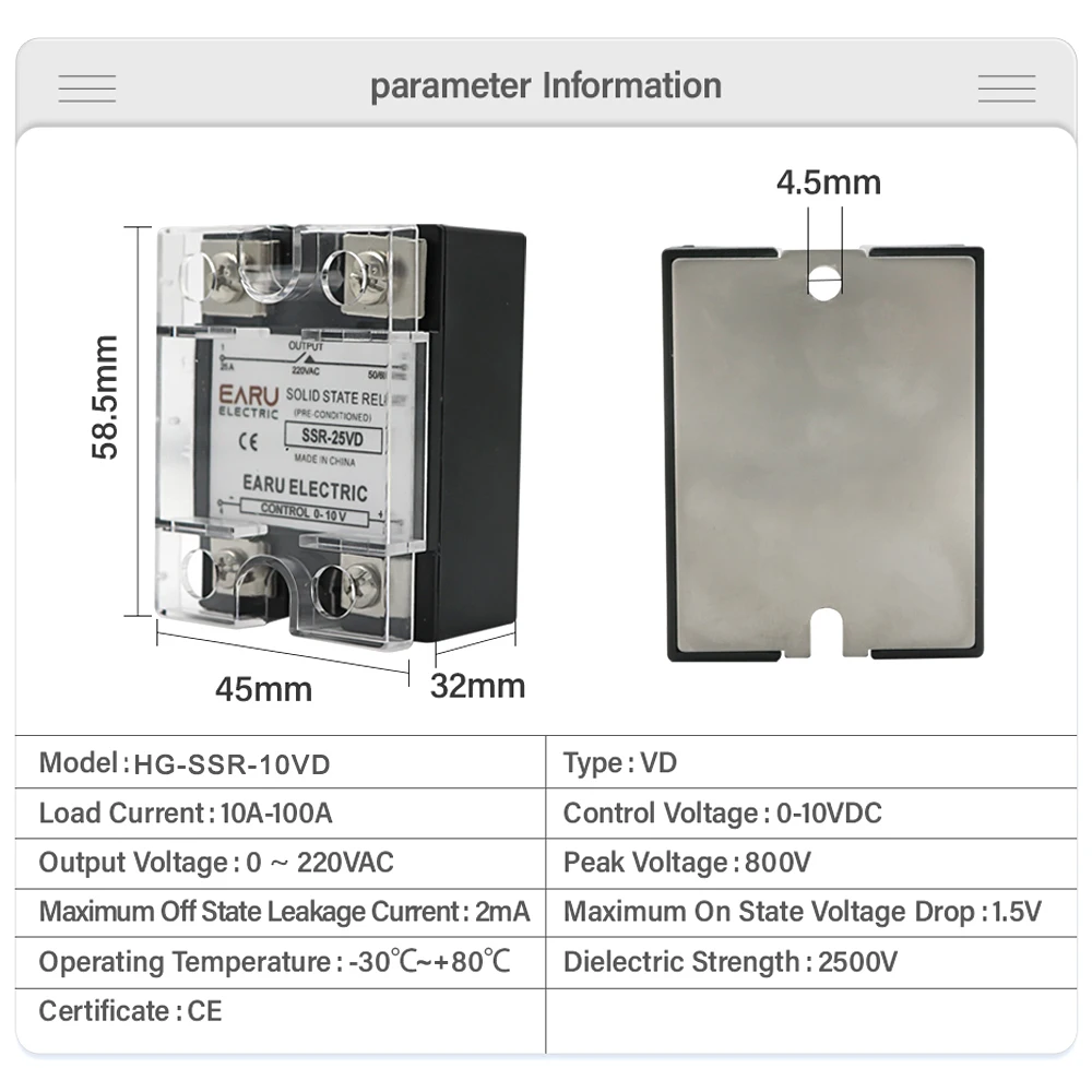 Фото SSR-10VD SSR 25A 80A 100A Однофазное твердотельное реле, модуль регулятора напряжения, вход 0-10 В, выход 220 В переменного тока, радиатор №2