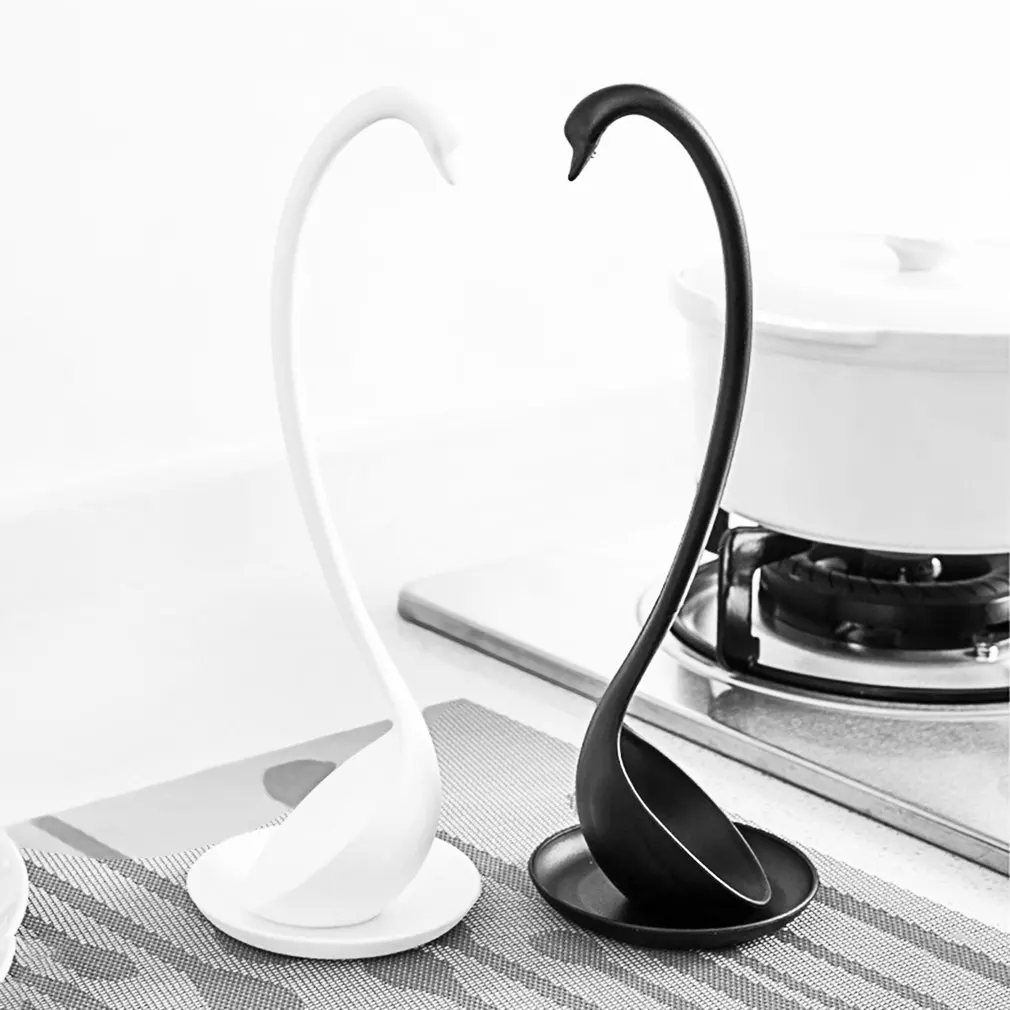 Swan Shaped Soup Ladle White/Black Design Special Upright Sw
