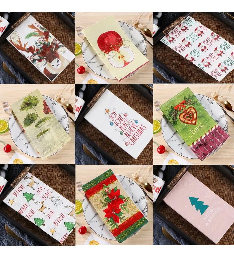 

20 шт./упак., 33x40 см, большой размер, трехслойные цветные салфетки с принтом, искусственная кожа, коврики для еды в западном стиле, одноразовые