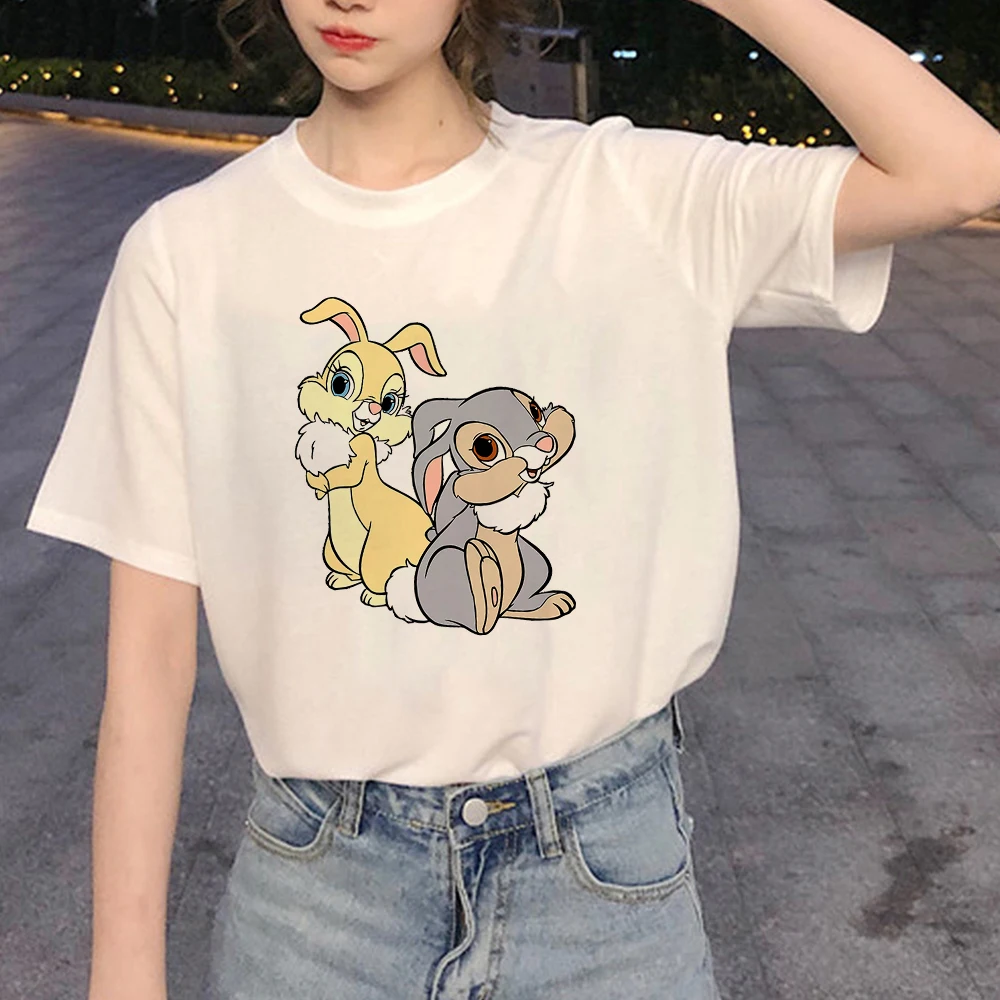 

Disney Comfy Versatile Female T-shirt Camiseta Versatile Hip Hop Tshirt Women Women Bambi In mother's Arms Love Cartoon T Shirt