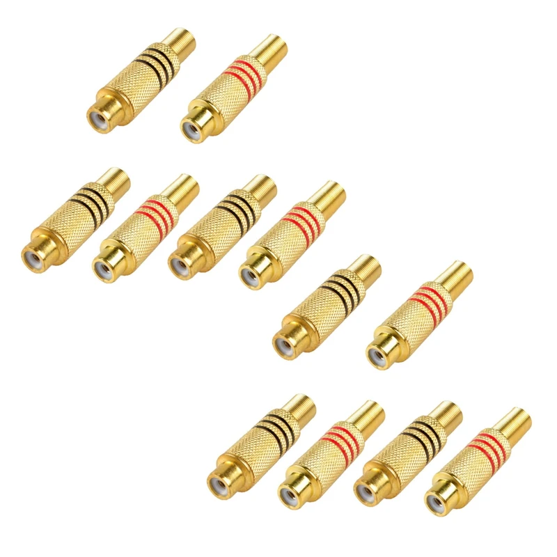 

Best RCA Connector Plug,12-Pack RCA Female Plug Screws Audio Video In-Line Jack Adapter Gold Plated Solder Type,Gold
