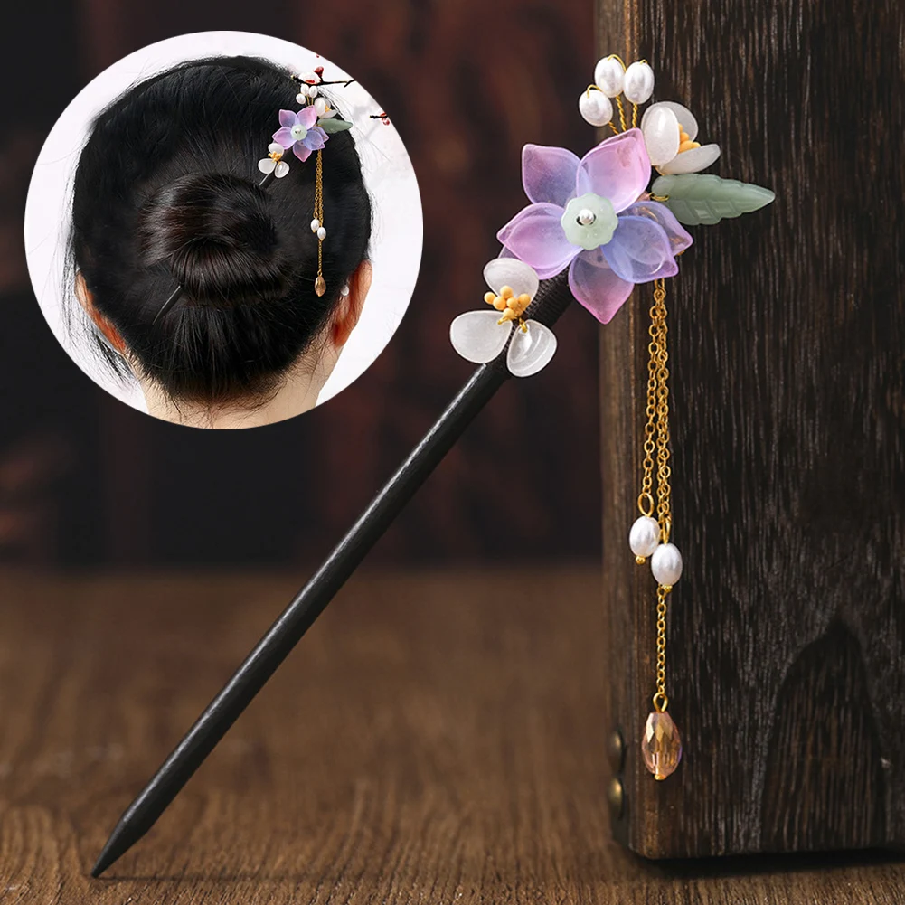 

Винтажная деревянная заколка для волос, деревянная имитация жемчуга, бусина, ступенчатая заколка для волос, длинные кисточки шпильки-палоч...