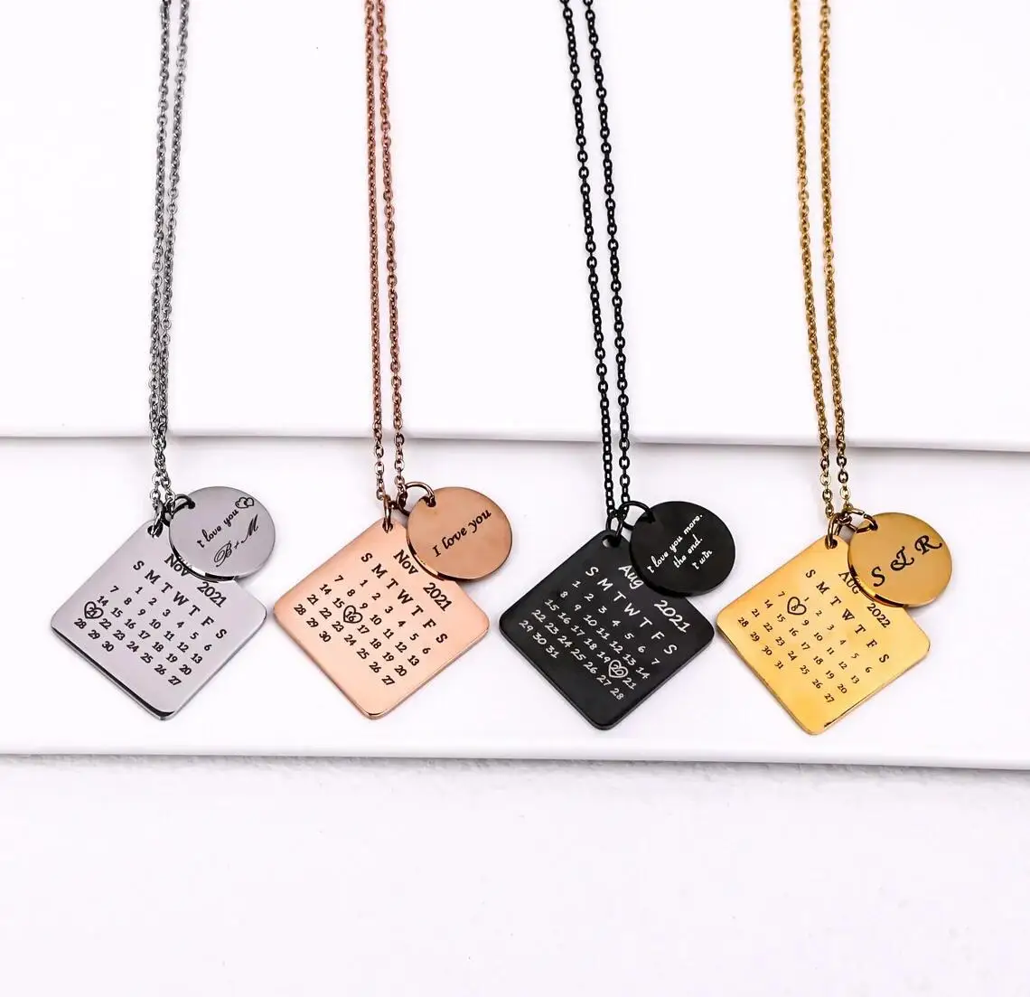 Ожерелье из нержавеющей стали с гравировкой даты и календаря |