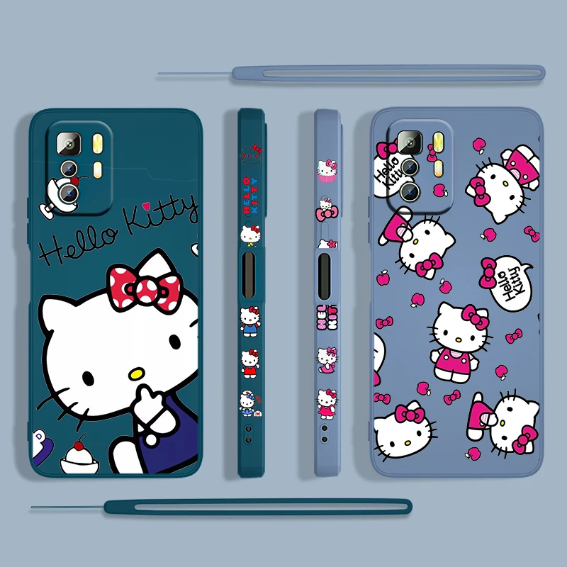 

Anime Hello Kitty For Xiaomi Redmi Note 11 11S 10 10S 9 9S 9T 8 8T 7 5 Pro 4G 5G Liquid Left Rope Phone Case Fundas Coque Capa