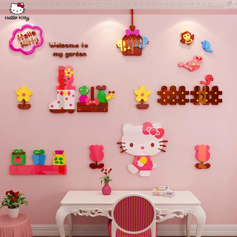 

Anime Hello Kitty Cartoon Wall Sticker Painting Girl Bedside Layout Child Princess Room Decorate Transformation Warmth Fashion