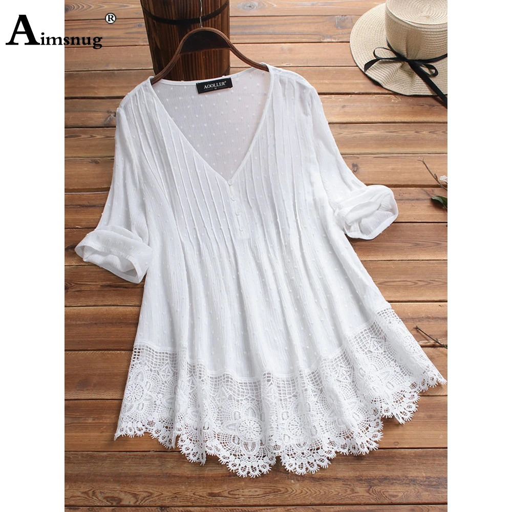 Plus Size 5xl Ladies Elegant Vintage Lace Blouse Three Quarter Sleeve Women's Top Pullovers 2022 Summer Loose Shirts Clothing