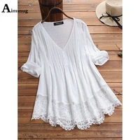 plus size 5xl ladies elegant vintage lace blouse three quarter sleeve womens top pullovers 2022 summer loose shirts clothing