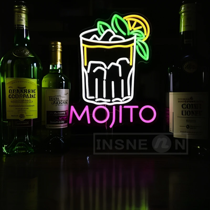 Фото Mojito Коктейль Неоновая Вывеска Светодиодный Настенный Декор с питанием от USB для Бар Клуб Вечеринка Домашний Бар Человек Пещера Украшение Гостиной Неоновый Свет №3