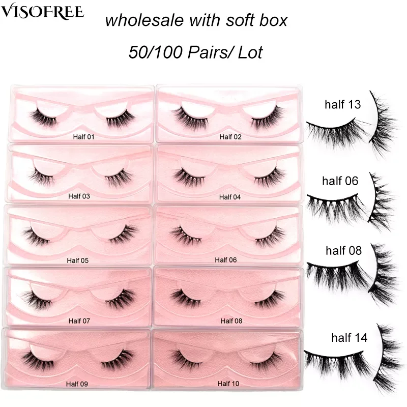 

Visofree 50/100 Pairs Half Mink Lashes 3D Mink False Eyelashes Natural Short Fake Lashes Wholesale Wispy Handmade Mink Lashes
