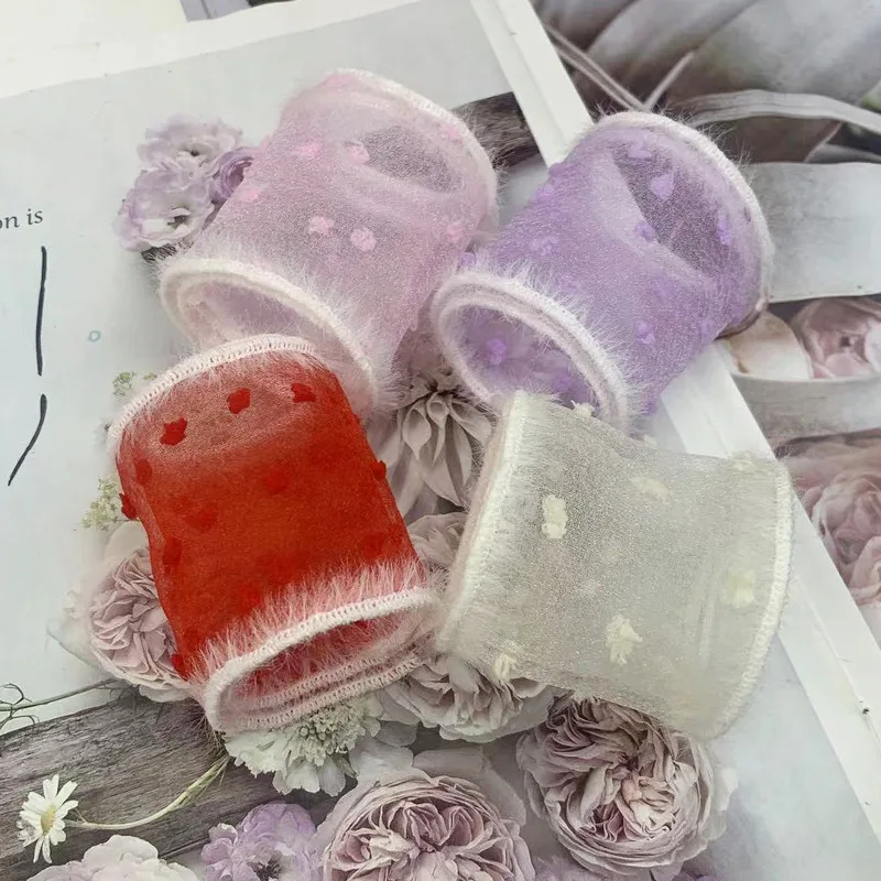 Лента из органзы с меховыми крапками для поделок ручной работы повязки на голову