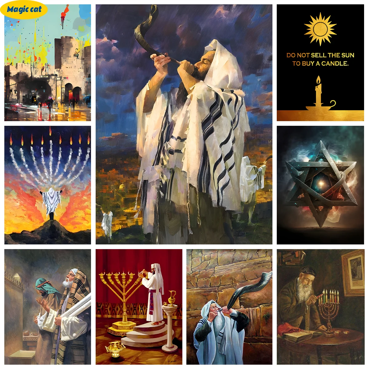 Иудаизм 5D алмазная живопись Shofar Menorah картина Сделай Сам Алмазная вышивка