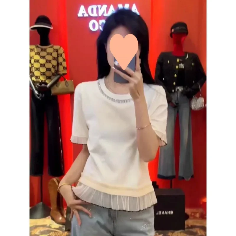 Модная футболка с сетчатыми вставками и коротким рукавом женская летняя Новинка