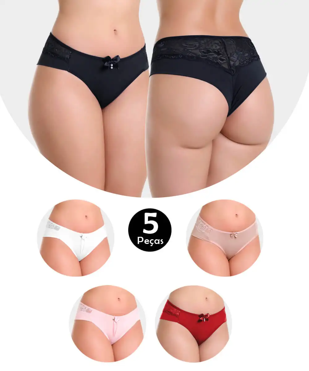 

Kit 5 Panty IMI Lingerie Double Toothfloss In Microfiber And Selma Lace
