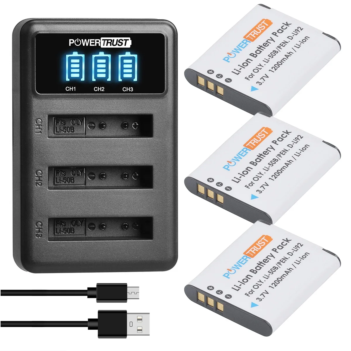 Аккумулятор D-LI92 и USB 3-канальное зарядное устройство для Pentax D-LI92, Ricoh Pentax Optio I-10 RZ10,RZ18,WG-1 2 2GPS 3 3GPS 4 4GPS 5GP,WG-30W