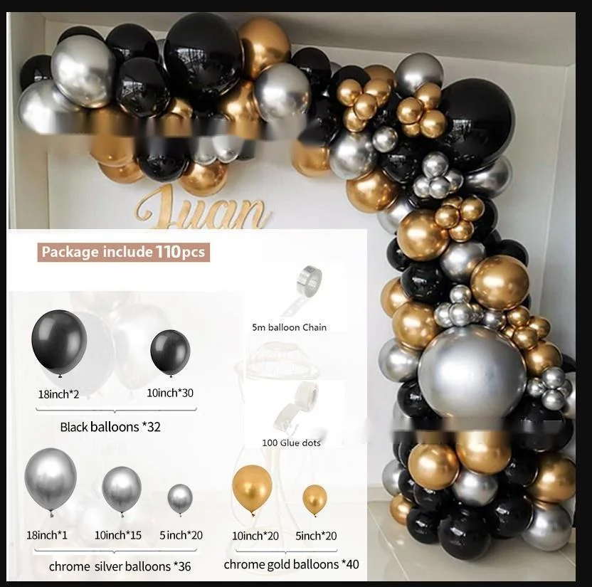 Hot selling new black gold latex balloon party balloon chain set room decoration
